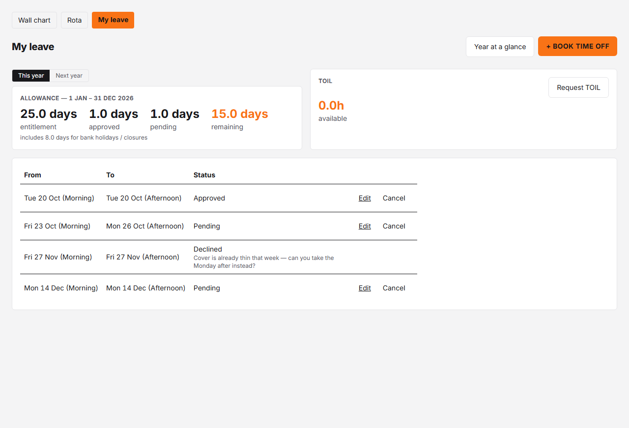 The My leave screen